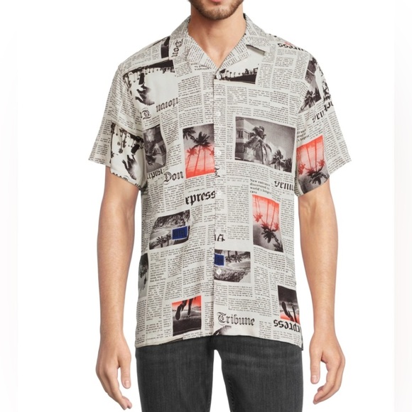 No Boundaries Other - No Boundaries Newspaper Print Short Sleeve Shirt